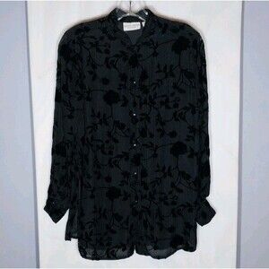 Jaclyn Smith Top Sz S Black Floral Silk Blend Semisheer Sparkle Boho Whimsigoth